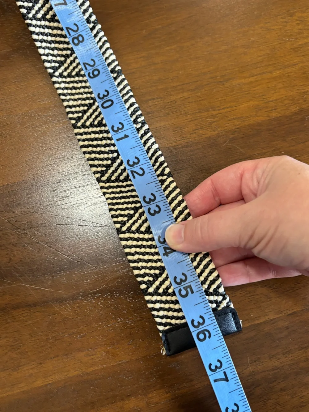 Woven straw belt with wooden buckle, approximately 36